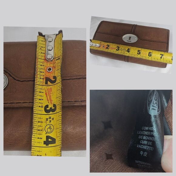 Fossil Vintage Maddox Marlow Leather Flap Clutch Wallet Chestnut Brown Trifold - Picture 14 of 14